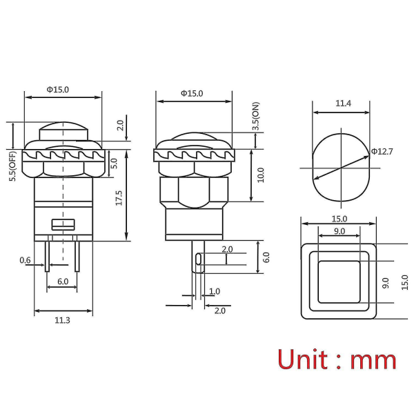 Plast Gjør-det-selv Instant Button Metal Mini Trykknapp (gul) (1 stk)