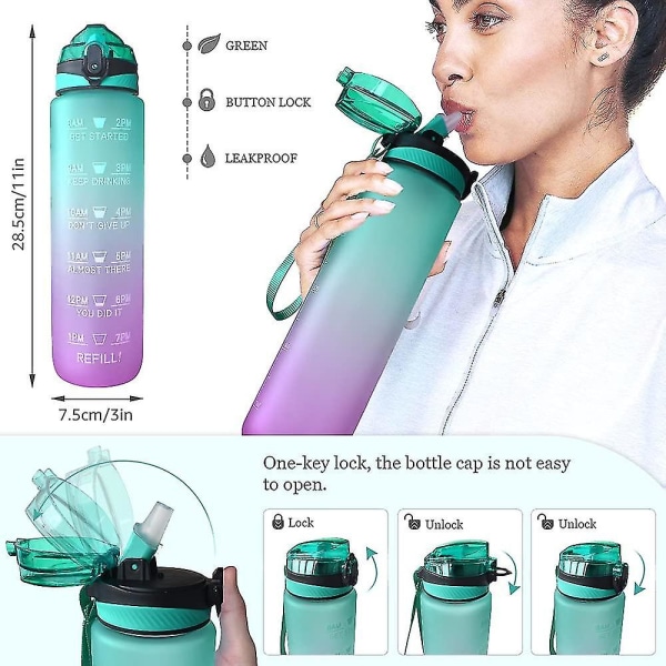 Urheiluvesipullo 1 litran aikamerkinnät ja pilleillä pullot Vesipullo aukeaa Soveltuu Fitness Outdoor A