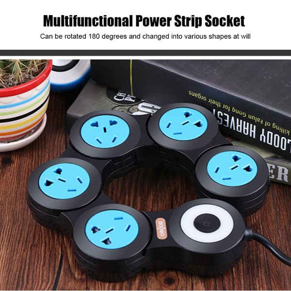 Multifunksjonell strømstripe med 5 uttak og USB-port