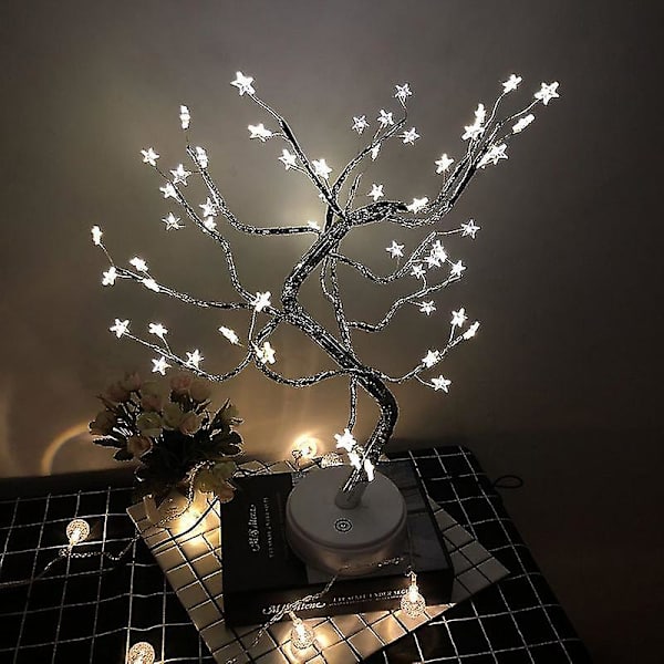 Bordsskiva Bonsai Upplyst Tree Led Juldekorationer Bord Tree Lamp Lights Silver tree five-pointed star