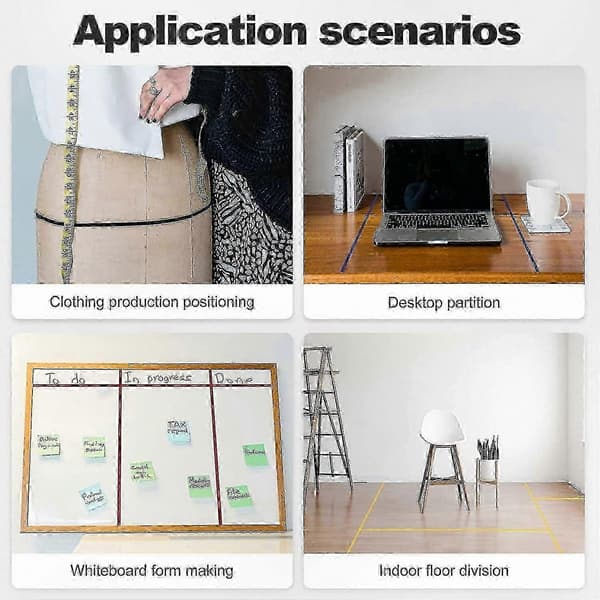 5 ruller med 3 mm grafikkteip, selvklebende whiteboardmarkering, 5 assorterte farger, 66 m lengde per rull
