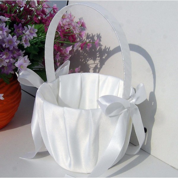 Faux Pearl Flower Wedding Flower Girl Basket Bowknot Decor