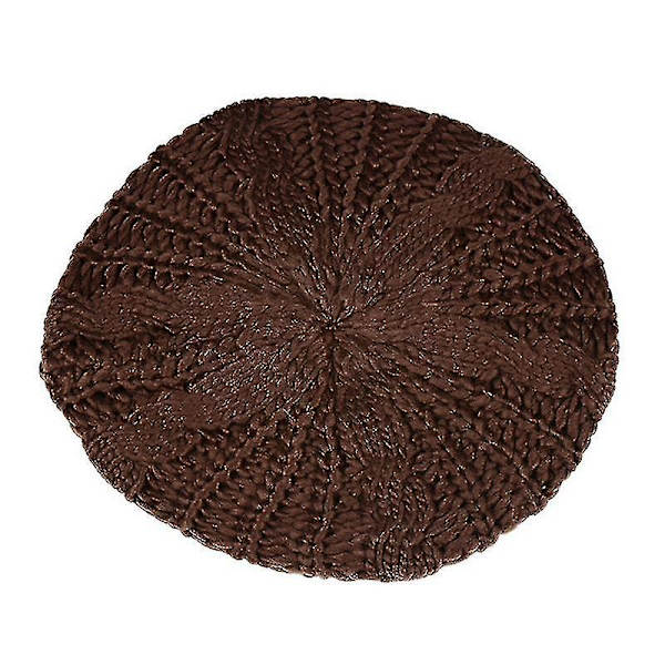 Hhcx-kvinner Vinter Varm Strikket Tykk Hekle Slouch Stretch Dame Beanie Varm Lue Brown
