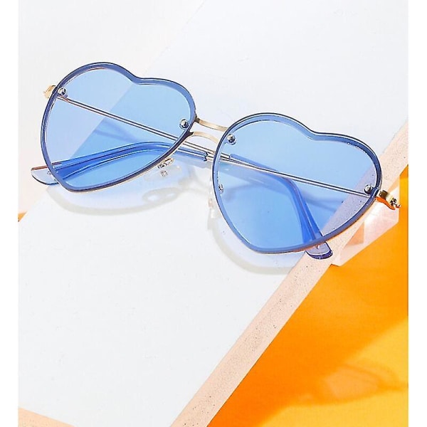 Lovely Love All-match Ramlösa solglasögon för kvinnor, dekorativa Cut Edge Kärleksglasögon (guld ram blå bit)