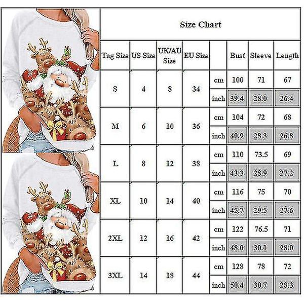 Hhcx-christmas Tunic Women Long Sleeve T-shirt Pullover Xmas Printed Tops Blouse Black S