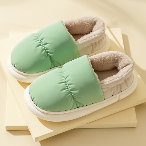 Cotton Slippers Bag Heel Can Be Worn Outside Indoor Down Cloth Pvc Warmth Green 38-39