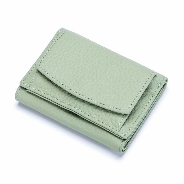 Liten plånbok för kvinnor Rfid läder kompakta kortplånböcker dam (ljusgrön)