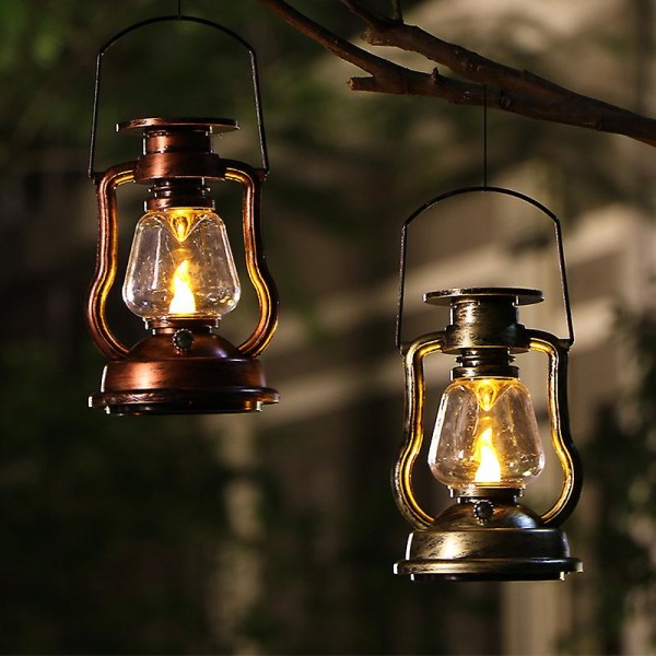 LED-yövalo Retro kerosiinilamppu Savuton liekkitön kynttilän riippuvalo ulkona kannettava lyhtyvalo sisäpihan puutarha Joulukuu