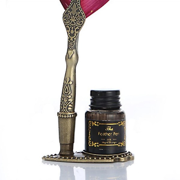 Vintage Retro Feather Pen Sæt Drys Gold Luxury Quill Dip Kalligrafi Fyldepen gaveæske Black