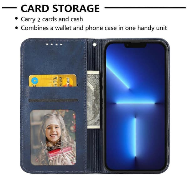 【BQ】iPhone 12 -kotelo, nahkainen lompakkokotelo hihnalla Blue iPhone 12
