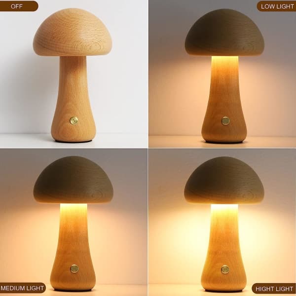 ru. Sopplampe for soverom, bærbar dimbar sengelampe med USB-lading, trådløs nattlampe, sopp (stor, bok A)