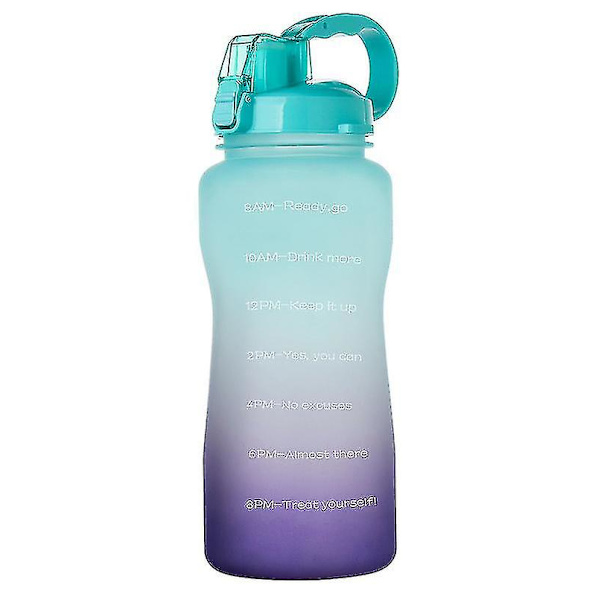 2000ml Motivational Outdoor Water Bottle With Time Marker And Straw, Leakproof Tritan Bpasports Bottle GreenPurple