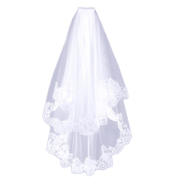 To-lags brudeslør med kamnet garn Cosplay kostume kort bryllup slør til rekvisitter Hvid White
