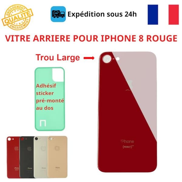 RÖTT SJÄLVHÄFTANDE BAKGLAS KOMPATIBELT MED IPHONE 8 OCH STORT HÅL