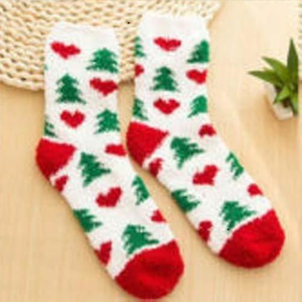 Dam Jul Fuzzy Sovstrumpor Xmas Fluffiga Hem Golvstrumpor 6 Pairs Christmas Tree A