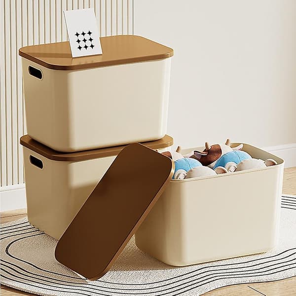【BQ】Storage Box with Lid and Handle Hole, Large Capacity, Stackable, Dustproof, for Makeup, Toys, Sundries Storage Basket Yellow Yellow XL
