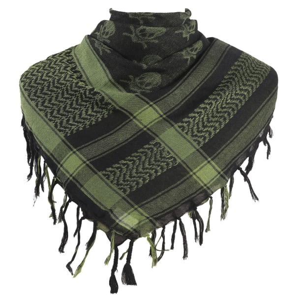 Det nye IC-tørklæde Military Shemagh Tactical Desert Keffiyeh Hovedhalsetørklæde Arabisk Wrap med kvast 43,3 x 43,3 tommer / 110 x 110 cm (grøn kraniestil)