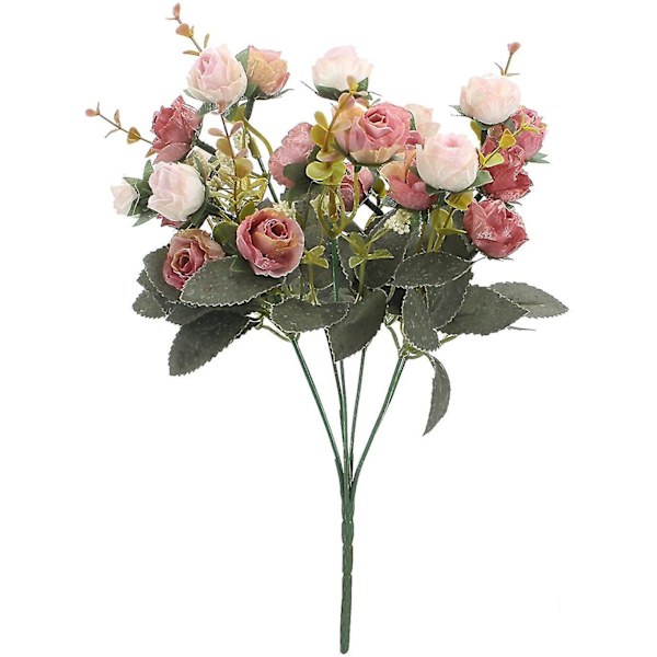 Kunstig bukett med kunstige roser, silkeblomster, ideell som dekorasjon 2 stykker rosa Pink