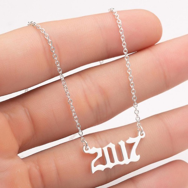 1980-2019 Birth Year Number Charm Pendant Stainless Steel Chain Necklace Jewelry Silver 2017