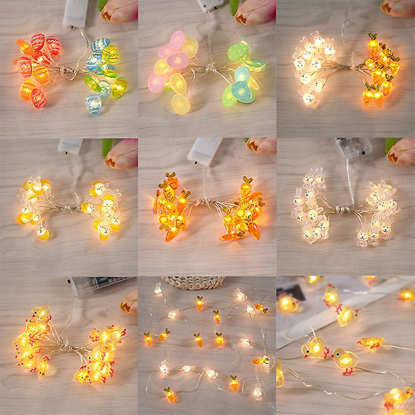 2 meter påskslingor för heminredning 20 led glödande påskhareägg Morot Fairy Light Ornament dekorationer Set6