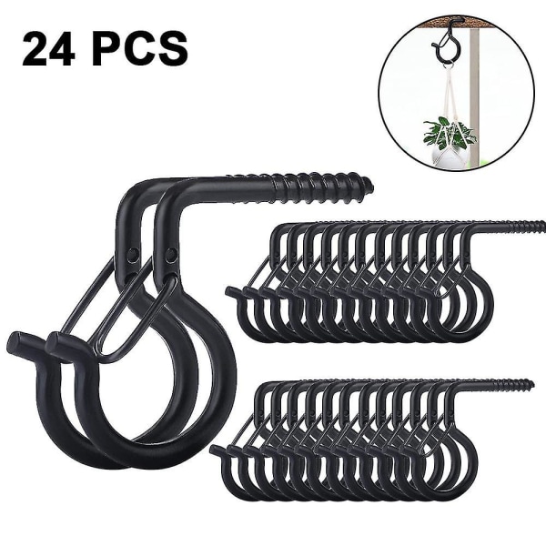 24 kpl Kierrekoukut Outdoor String Lights Turvaruuvikoukku Black B