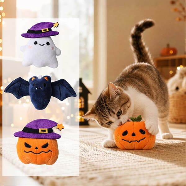 【BQ】Halloween Plys Kattelegetøj – Spøgelse, Flagermus & Græskar – til Festlig Sjov B