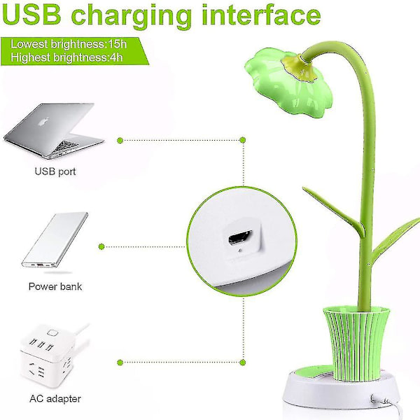 Skrivebordslampe for barn - Sunflower Led Ladebordlampe Støtte Øyebeskyttelse Lite skrivebord Foldinggreen