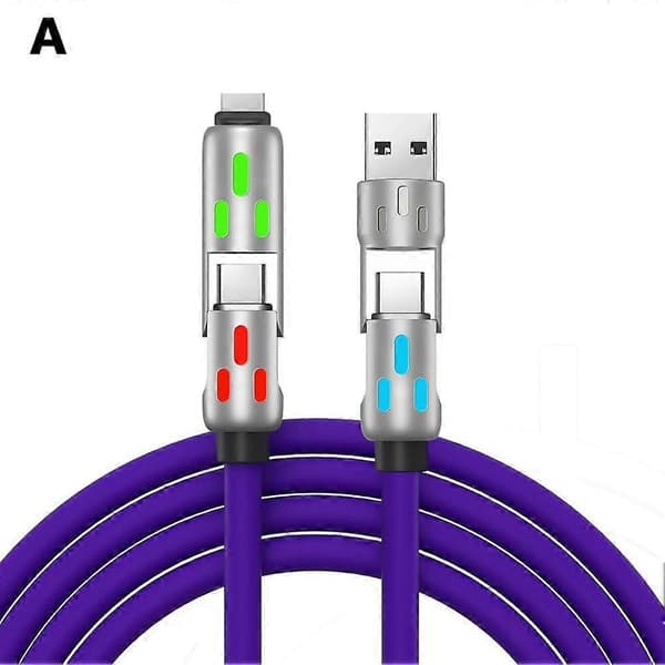 【BQ】240 W 4-i-1 USB-C-kabel, USB C-kabel 1,2 m, Multi USB-opladerkabel, Hurtig USB-Perfekt Purple