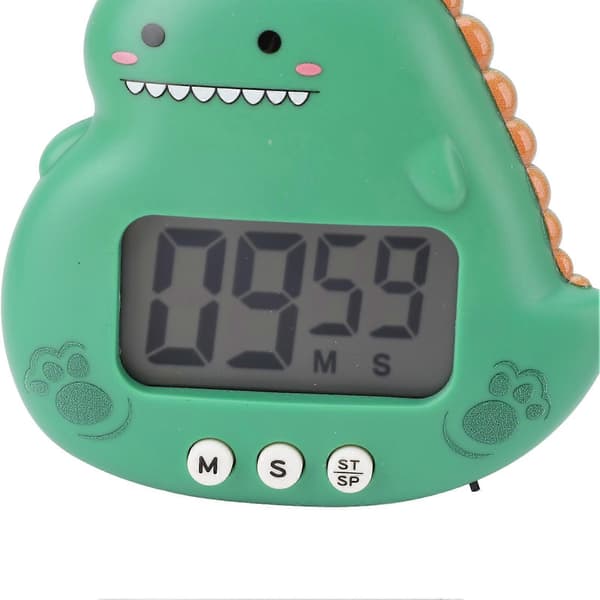 【BQ】Söt dinosaurie barntimer stor LCD-display högt larm digital kökstimer magnetisk nedräkningstimer för klassrum hemstudier matlagning grön
