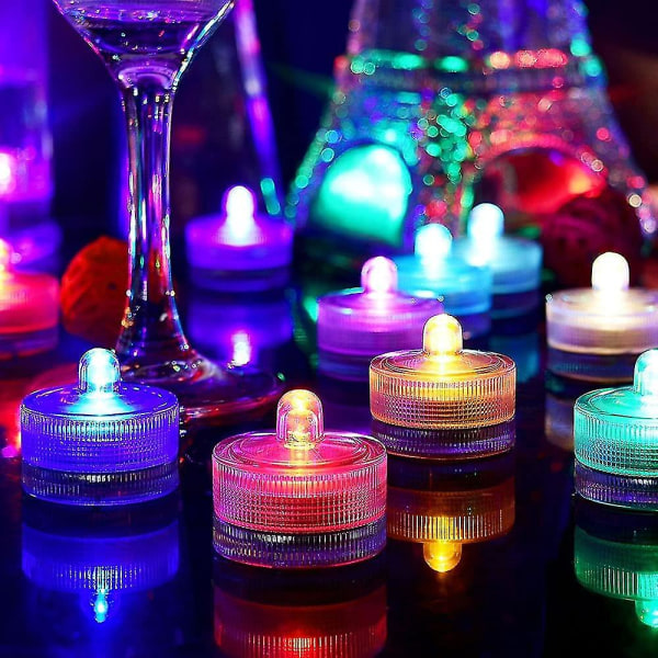 24 stk Vanntett Runde Mini Led Telys Undervannslys