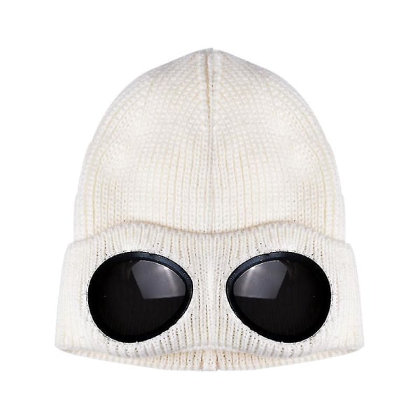 Unisex Goggle Beanie Hat Stickad Vinter Tjock Varm Outdoor Sports Beanie Ski Hat White