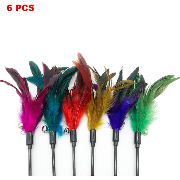 Cat Wand Toy Feather Stick Cat Toys, 6 st Cat Feathers Wand Toy, Interactive Cat Toy Feather Wand För Innekatter