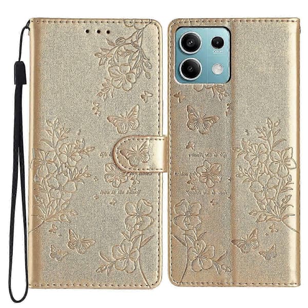 Blomstret lærfutteral til Xiaomi Redmi Note 13 5G lommebokfutteral Multicolor Gold