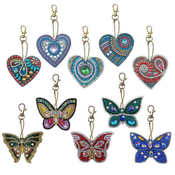 10st DIY Diamond Painting Nyckelring, DIy Art Craft Animal And Love Heart Diamond Painting Kit för kvinnor Flickor Handväska/nyckel
