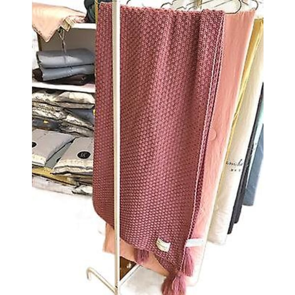 Nordic Tassel Strikket Kugletæppe Uldtæppe Kontor Aircondition Frokostpause Tæppe Sjal Tæppe Sofa Fritid Tæppe Tæppe Deep pink 150*200cm
