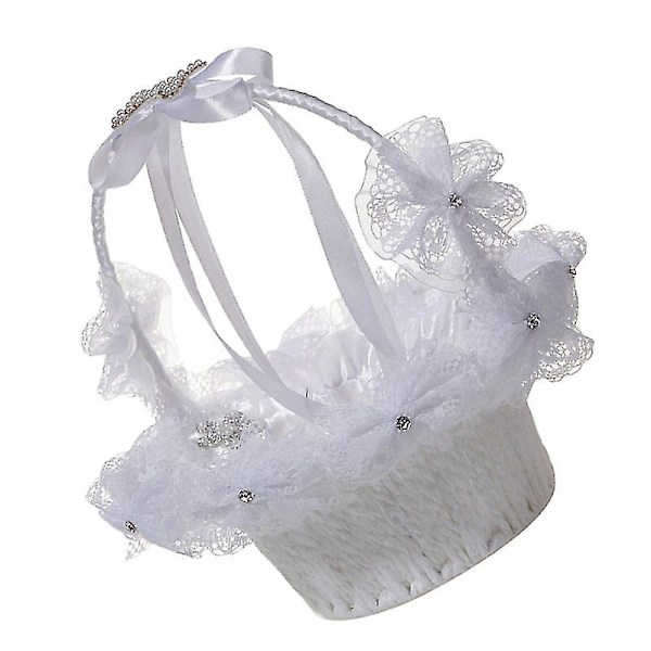 Kristallblomma barn Blomkorg Bowknot Blomkorg Elegant festkorg för bröllop (vit)
