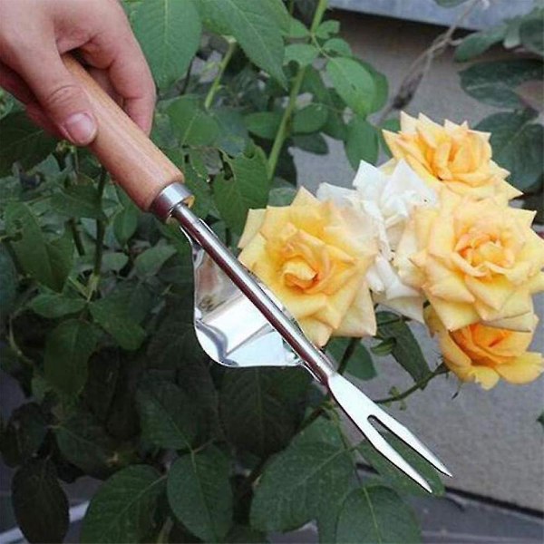 Hand Weeder Stainless Steel Manual Root Weeding Fork Wood Handle Weeding Tool