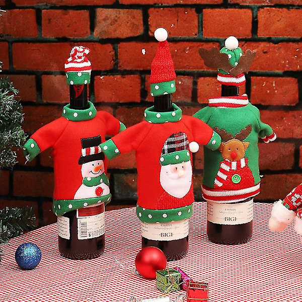 Christmas Wine Bottle Cover, handgjorda återanvändbara tröja flaskpåsar