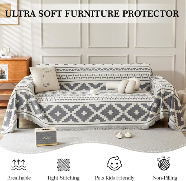 Geometrisk sofabetræk til 2-personers, allround sofabetræk til hunde, sofabetræk til loveseat futon med kvast, grå, 180*260cm 180*260cm Grey