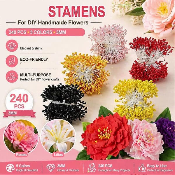 【BQ】240 stk. perleblomstsenter simuleringsblomstmateriale perlestøvbærer rose lilje materiale simuleringsblomstdekorasjon 3mm-D D
