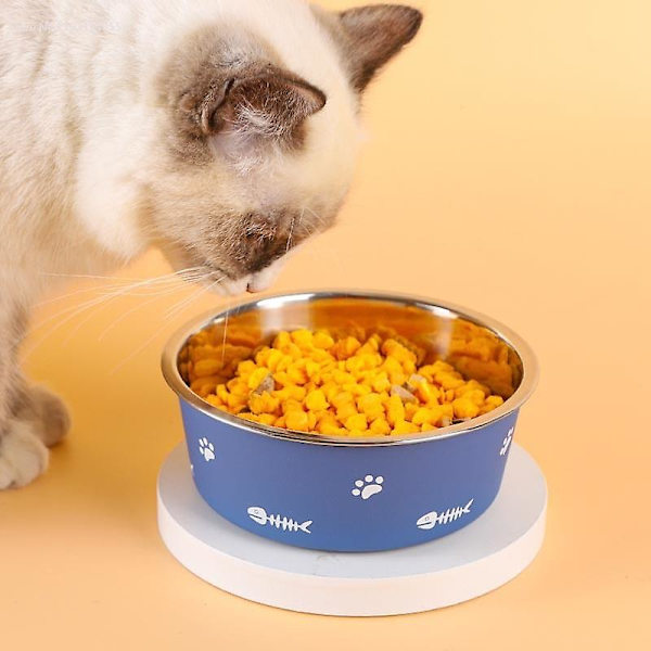 Matskål för husdjur Katt Rostfritt stål Plast Halkfri enkelskål Matare för dricksbricka Droppe-resistent Hållbar hundskål grey M