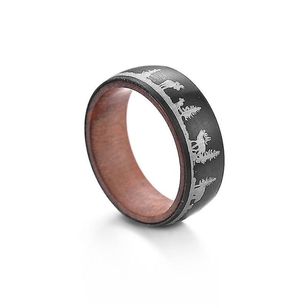 2021 Trendiga 8 mm Deer Family Black Tungsten Wild Life Jakt Parringar Koa Wood Inlay Herr Titanstål Ringar för julklappar A-Men 8mm 13