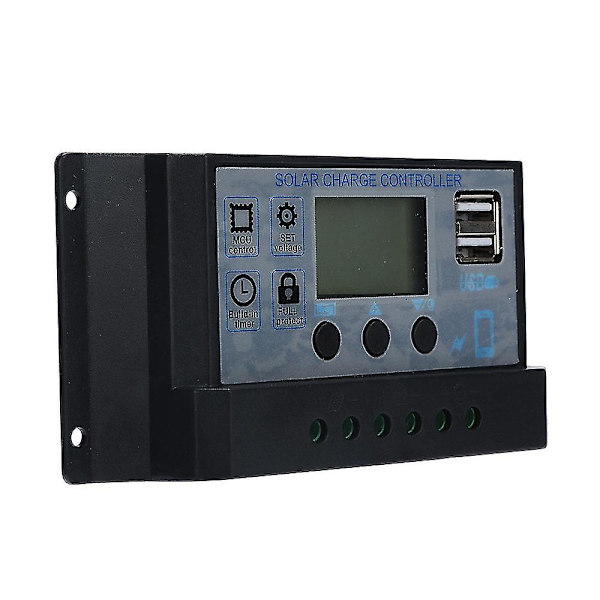Solpanel Regulator Charge Controller Usb 30a 12v-24v med dobbelt usb oplader Silver