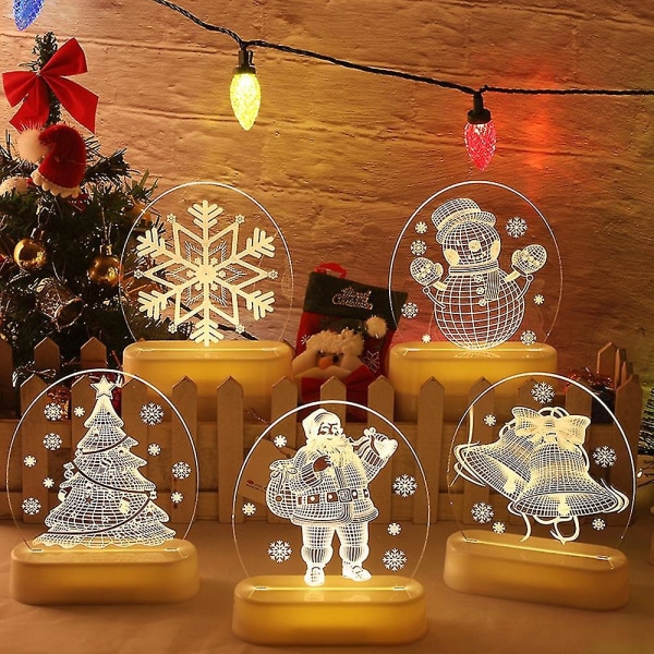 Juldekorationer för hem Träd Älg 3d Akryl Nattljus Julklapp Nyår Heminredning Strängljus Jultomten prydnad Santa Claus