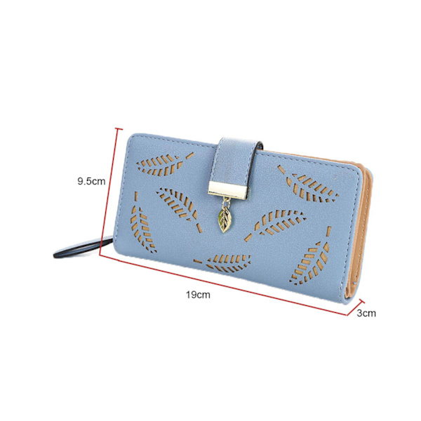 Kvinnors långa blad Bifold Plånbok Läder Dragkedja Elegant Clutch-Blå