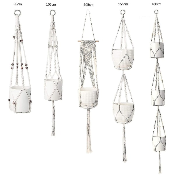 Macrame växthängare med krokar, hängande set inomhus utomhus 5 pack