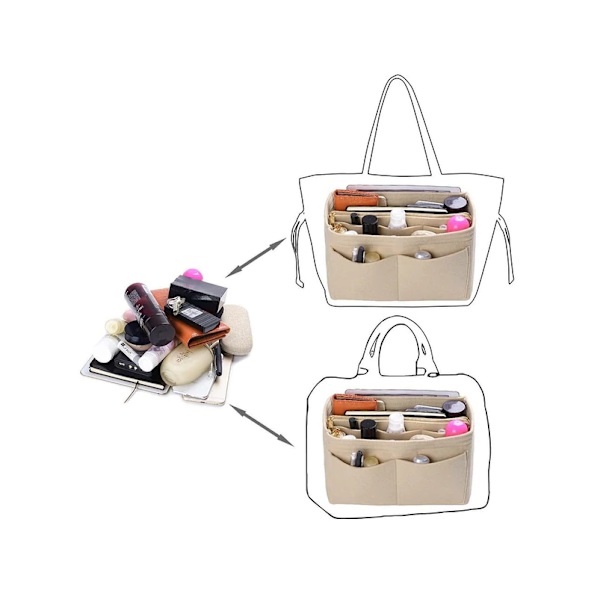 Filtväska Organizer Handväska Insert Liner Tote Beige-M