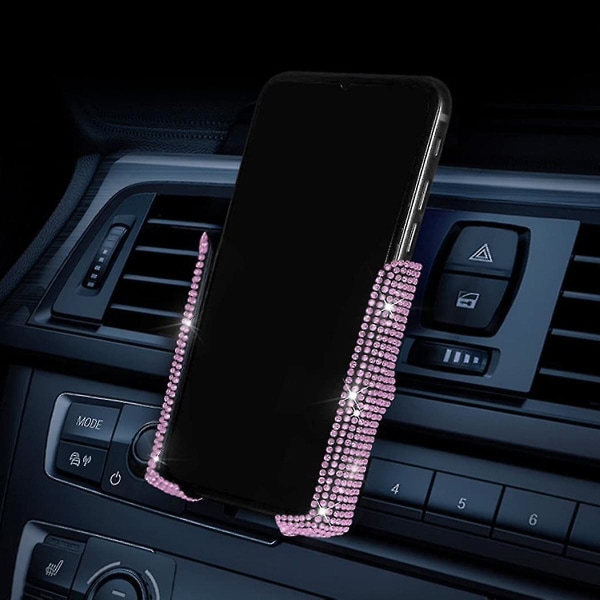 Biltelefonholder, 360 grader justerbar krystall automobiltelefonholder for dashbord, frontrute og luftventil (rosa)