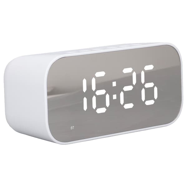 Bärbar Bluetooth-väckarklockaradio med dubbla larm och dimmerkontroll - Vit