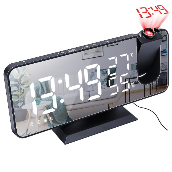 Projektionsväckarklocka för tak i sovrummet Digital väckarklockaradio med USB laddarportar, 7,3" stor LED-skärm väckarklocka, 4 dimmers, dubbla larm C